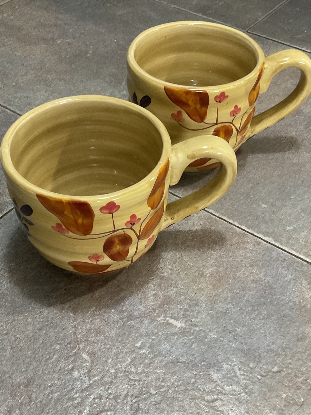 Hand-Painted Yellow Floral Ceramic Mug Set - 2-Pack